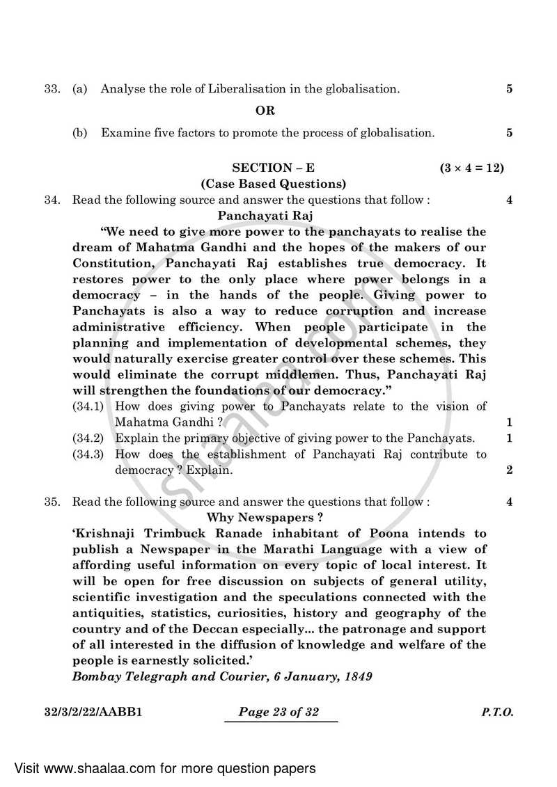 Social Science 2023-2024 Class 10 - CBSE (Central Board of Secondary Education) question paper with PDF download