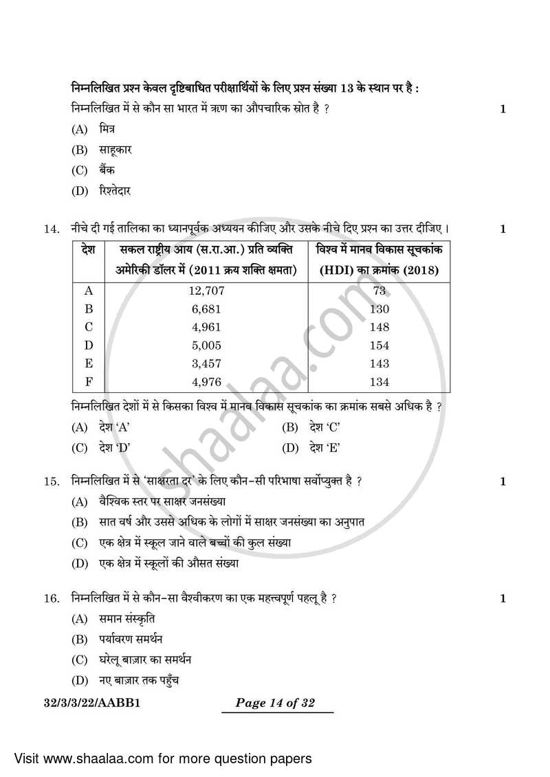 Social Science 2023-2024 Class 10 - CBSE (Central Board of Secondary Education) question paper with PDF download