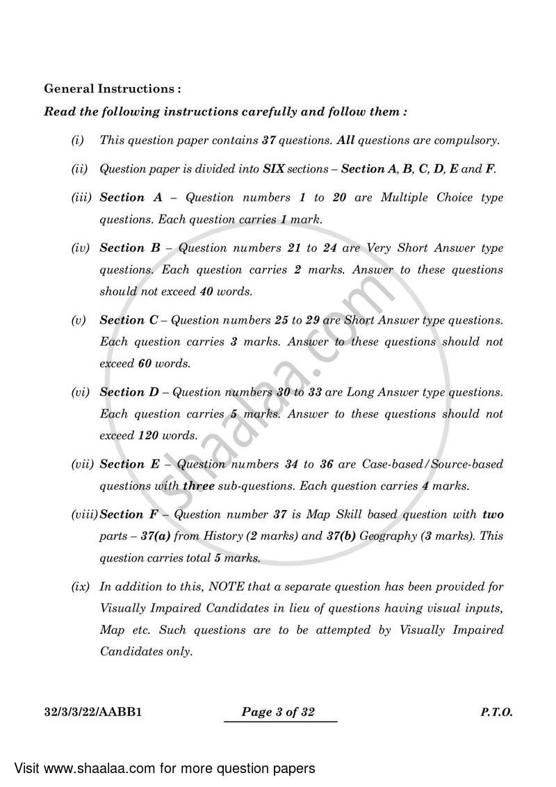 Social Science 2023-2024 Class 10 - CBSE (Central Board of Secondary Education) question paper with PDF download