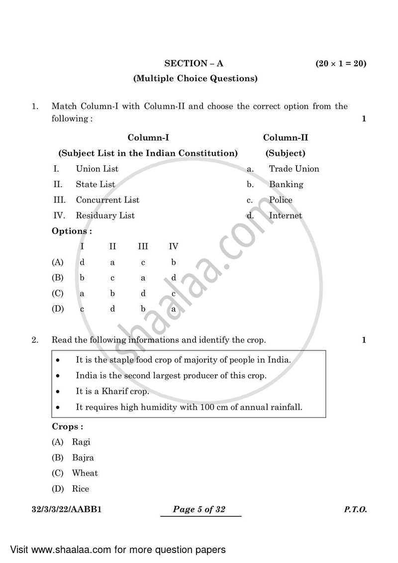 Social Science 2023-2024 Class 10 - CBSE (Central Board of Secondary Education) question paper with PDF download