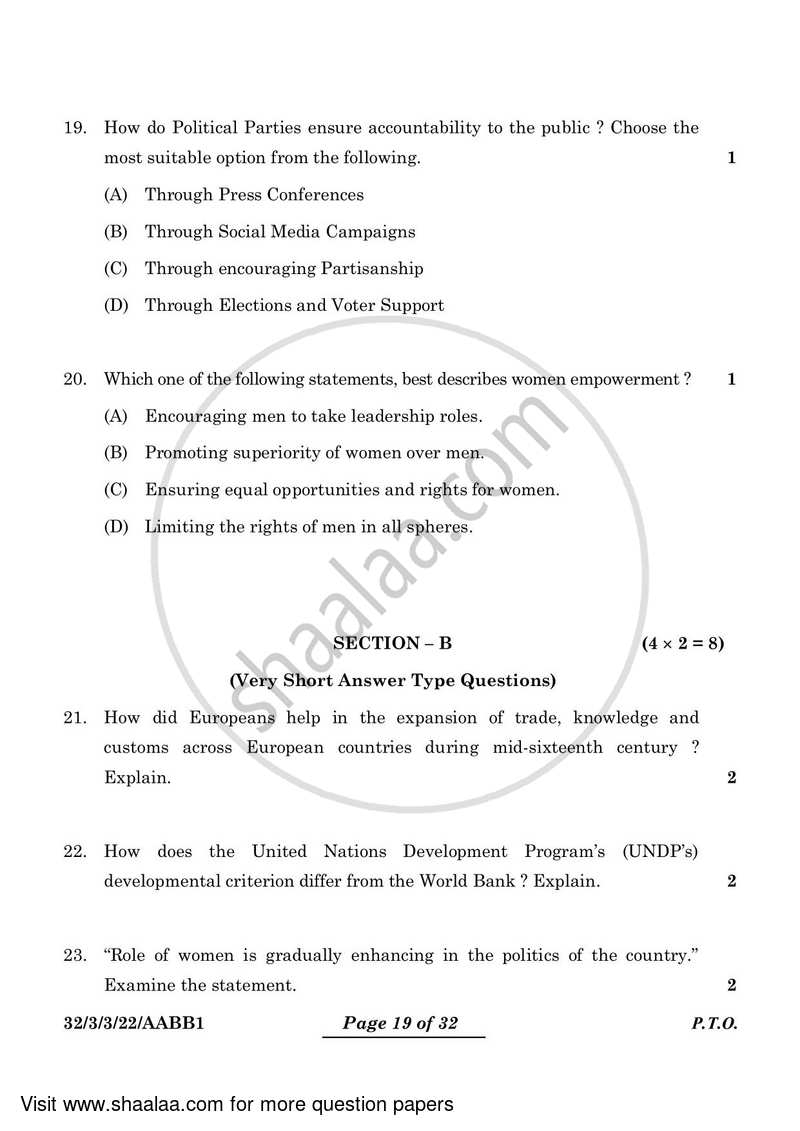 Social Science 2023-2024 Class 10 - CBSE (Central Board of Secondary Education) question paper with PDF download