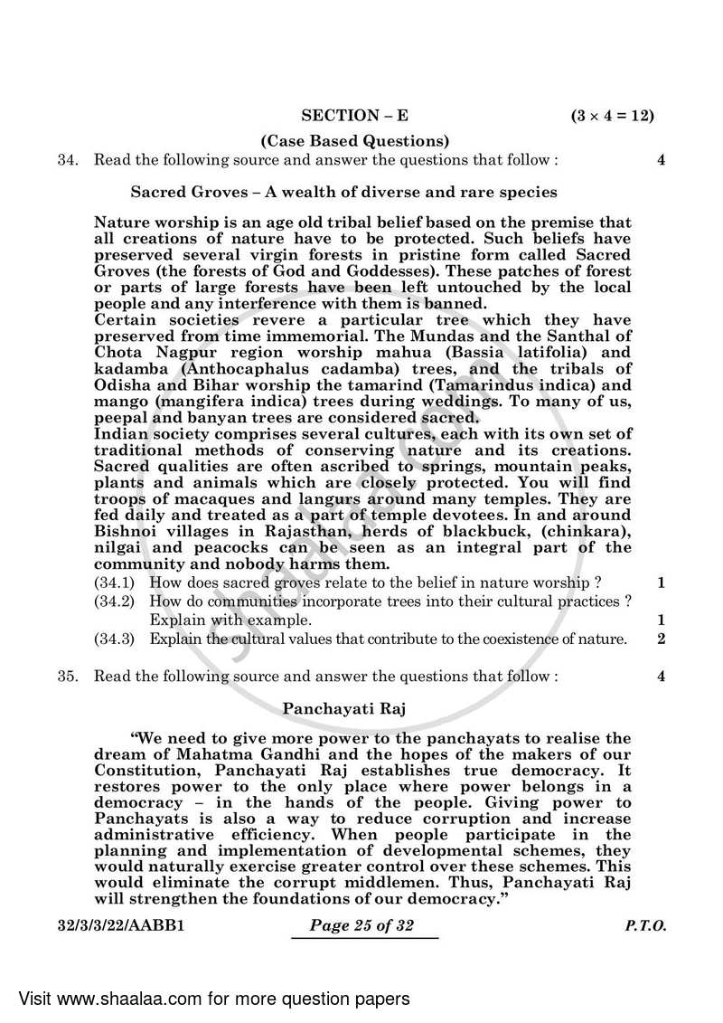 Social Science 2023-2024 Class 10 - CBSE (Central Board of Secondary Education) question paper with PDF download