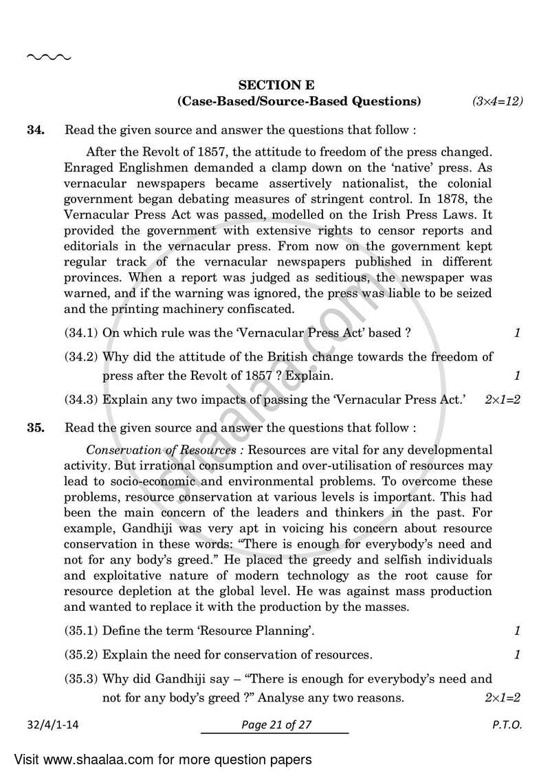 Social Science 2023-2024 Class 10 - CBSE (Central Board of Secondary Education) question paper with PDF download