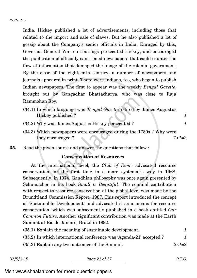 Social Science 2023-2024 Class 10 - CBSE (Central Board of Secondary Education) question paper with PDF download