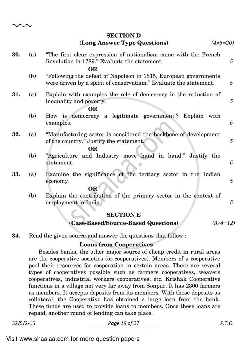 Social Science 2023-2024 Class 10 - CBSE (Central Board of Secondary Education) question paper with PDF download