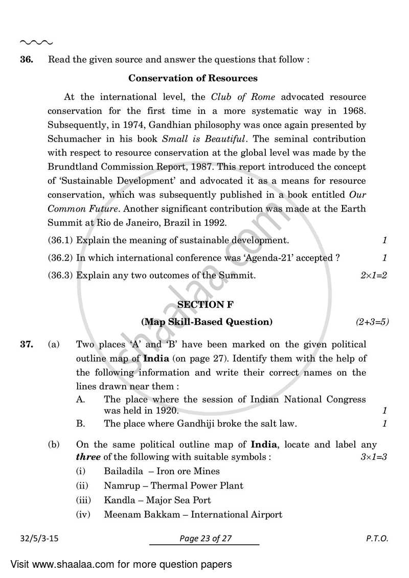 Social Science 2023-2024 Class 10 - CBSE (Central Board of Secondary Education) question paper with PDF download