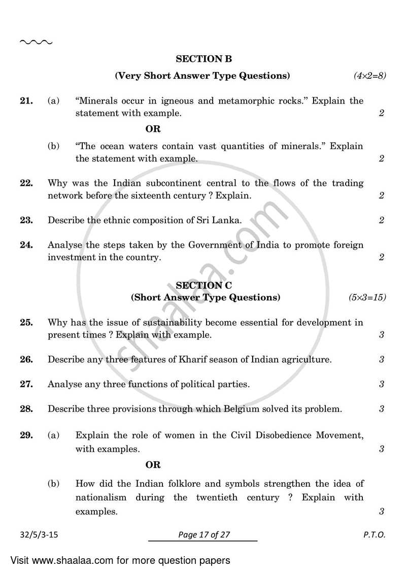 Social Science 2023-2024 Class 10 - CBSE (Central Board of Secondary Education) question paper with PDF download