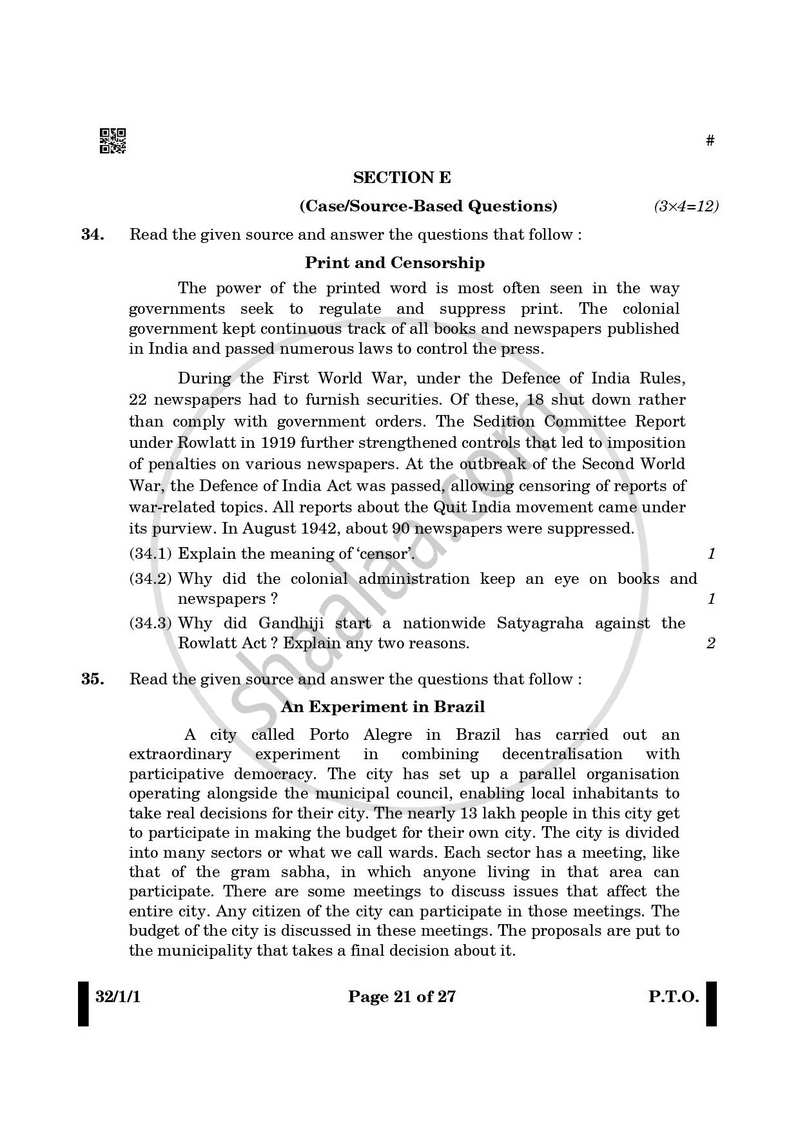 Social Science 2024-2025 Class 10 - CBSE (Central Board of Secondary Education) question paper with PDF download