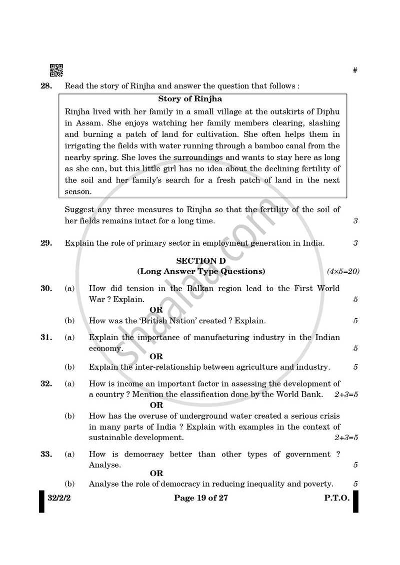 Social Science 2024-2025 Class 10 - CBSE (Central Board of Secondary Education) question paper with PDF download