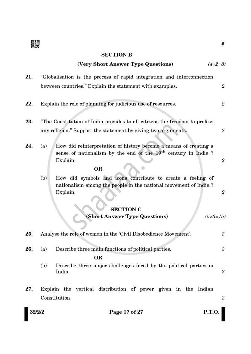 Social Science 2024-2025 Class 10 - CBSE (Central Board of Secondary Education) question paper with PDF download