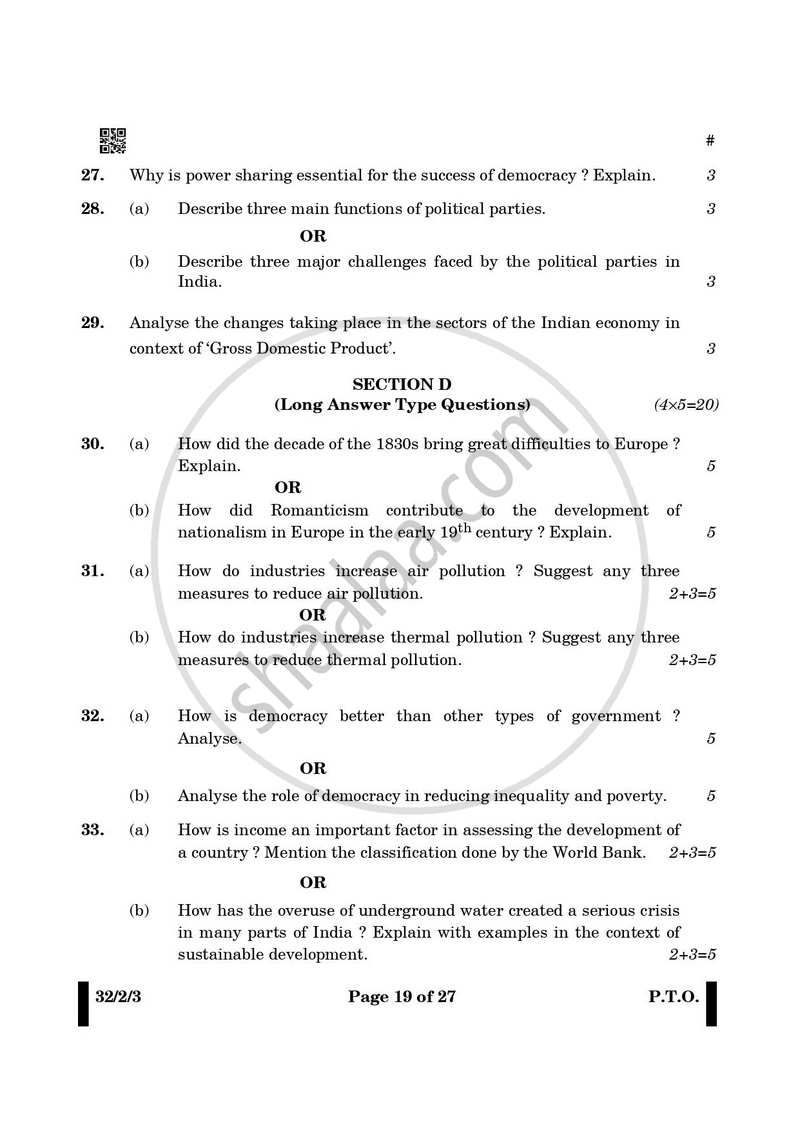 Social Science 2024-2025 Class 10 - CBSE (Central Board of Secondary Education) question paper with PDF download