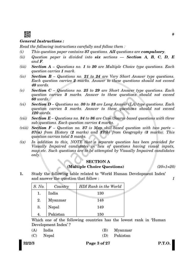 Social Science 2024-2025 Class 10 - CBSE (Central Board of Secondary Education) question paper with PDF download