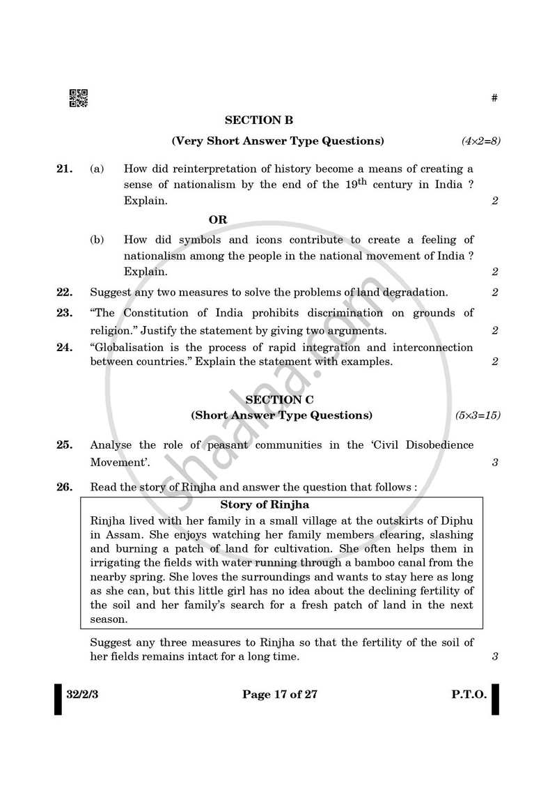 Social Science 2024-2025 Class 10 - CBSE (Central Board of Secondary Education) question paper with PDF download