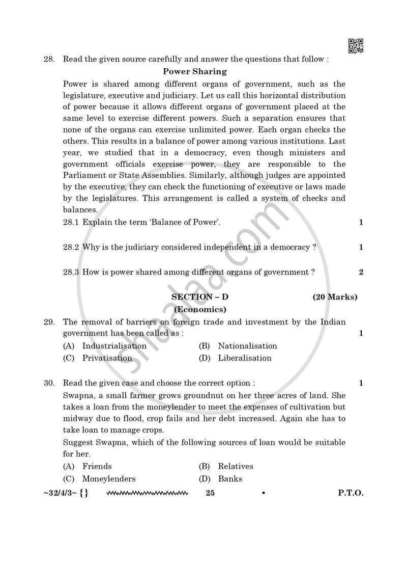 Social Science 2025-2026 Class 10 - CBSE (Central Board of Secondary Education) question paper with PDF download