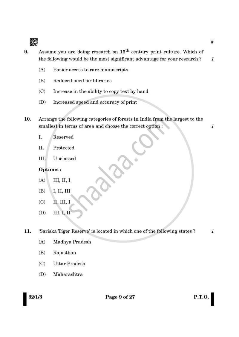 Social Science (सामाजिक विज्ञान) 2024-2025 Class 10 [कक्षा १०] - CBSE (Central Board of Secondary Education) question paper with PDF download