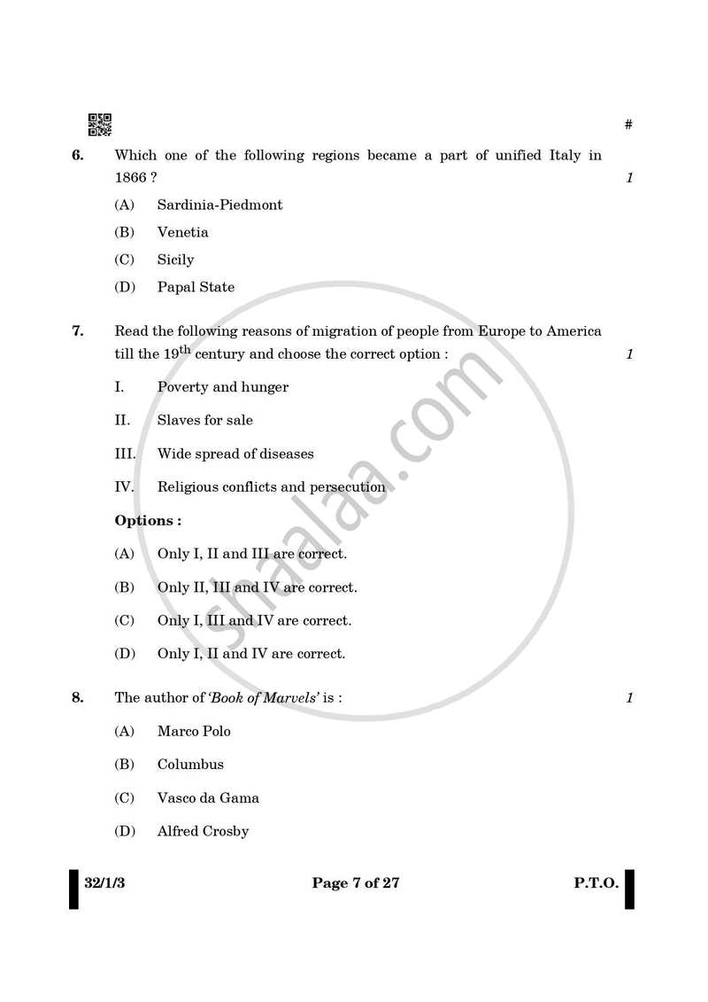 Social Science (सामाजिक विज्ञान) 2024-2025 Class 10 [कक्षा १०] - CBSE (Central Board of Secondary Education) question paper with PDF download