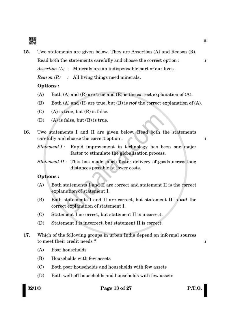 Social Science (सामाजिक विज्ञान) 2024-2025 Class 10 [कक्षा १०] - CBSE (Central Board of Secondary Education) question paper with PDF download