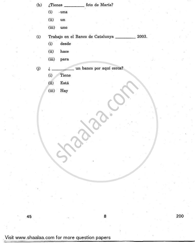 Spanish 2010-2011 Class 10 - CBSE (Central Board of Secondary Education) question paper with PDF download