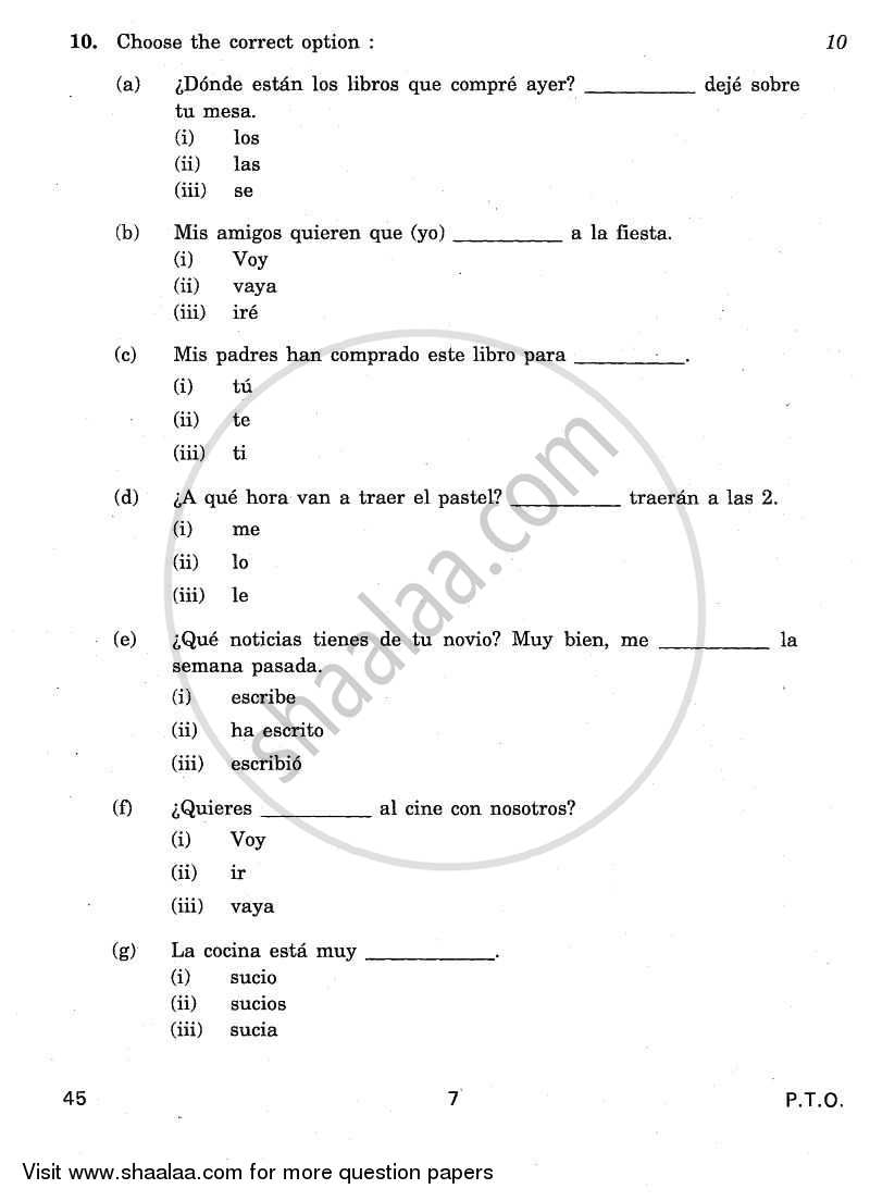 Spanish 2010-2011 Class 10 - CBSE (Central Board of Secondary Education) question paper with PDF download