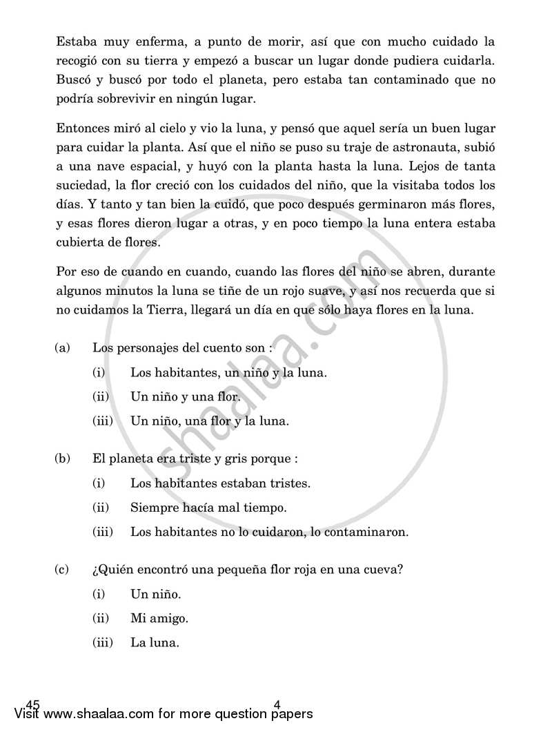 Spanish 2016-2017 Class 10 - CBSE (Central Board of Secondary Education) question paper with PDF download