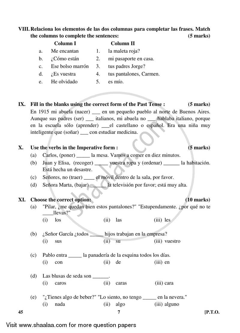 Spanish 2017-2018 Class 10 - CBSE (Central Board of Secondary Education) question paper with PDF download