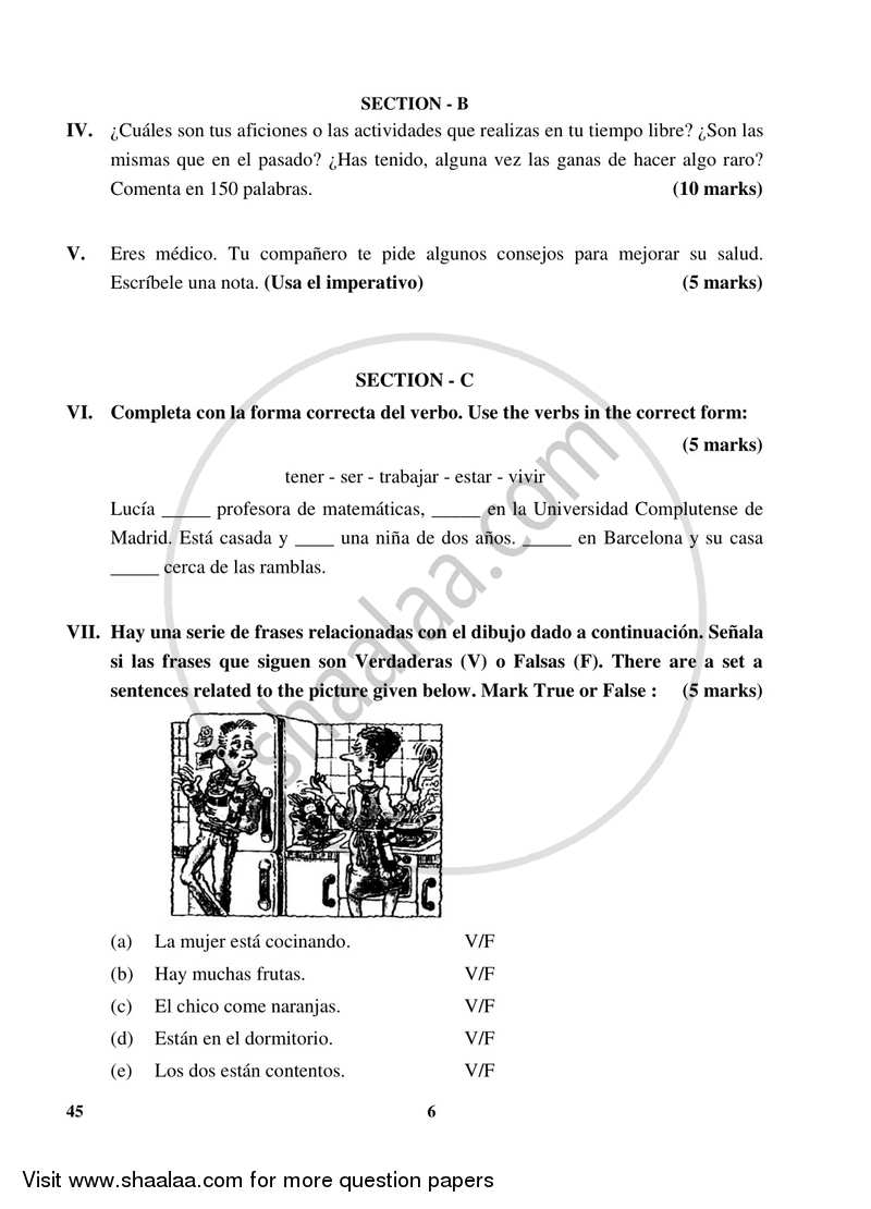 Spanish 2017-2018 Class 10 - CBSE (Central Board of Secondary Education) question paper with PDF download