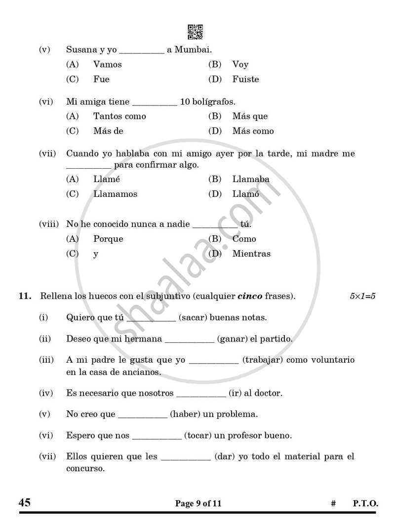 Spanish 2024-2025 Class 10 - CBSE (Central Board of Secondary Education) question paper with PDF download