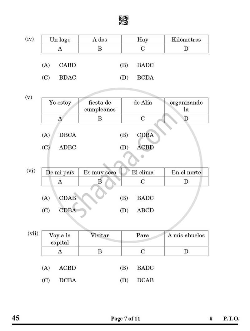 Spanish 2024-2025 Class 10 - CBSE (Central Board of Secondary Education) question paper with PDF download
