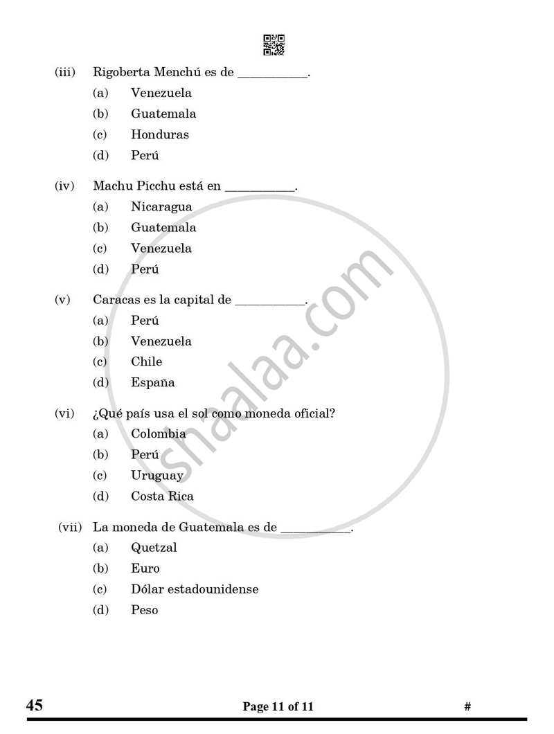 Spanish 2024-2025 Class 10 - CBSE (Central Board of Secondary Education) question paper with PDF download