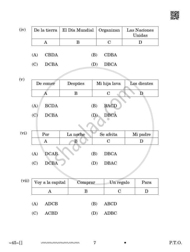 Spanish 2025-2026 Class 10 - CBSE (Central Board of Secondary Education) question paper with PDF download