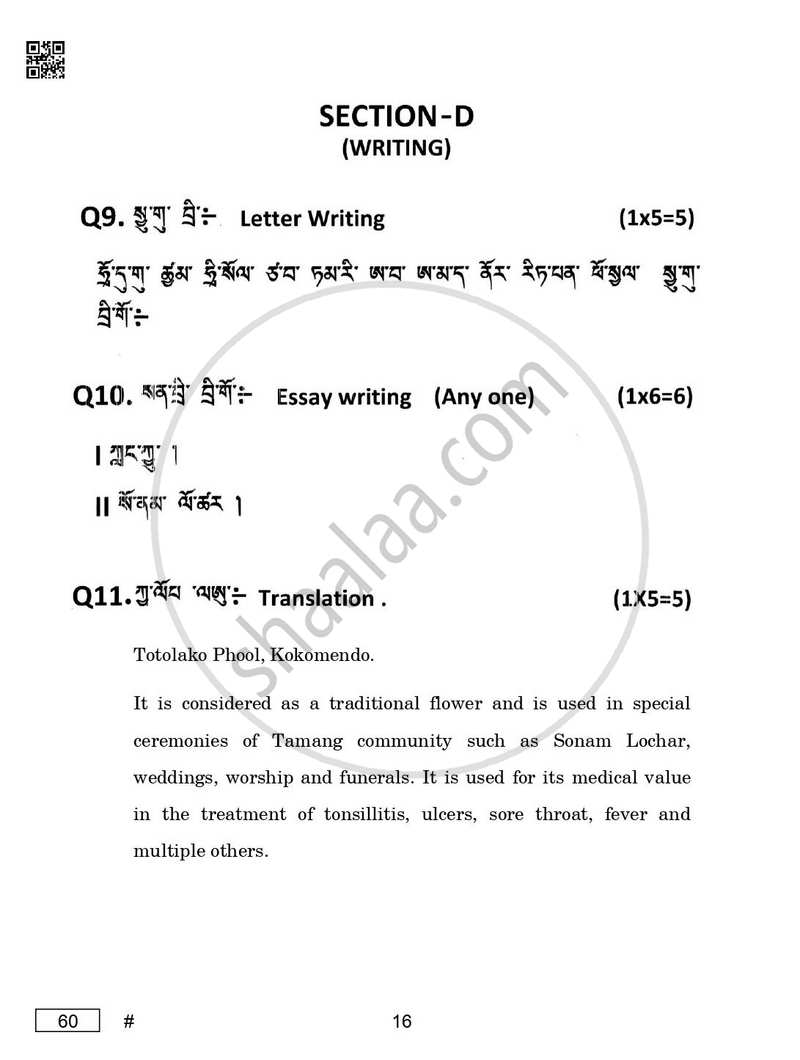 Tamang 2024-2025 Class 10 - CBSE (Central Board of Secondary Education) question paper with PDF download