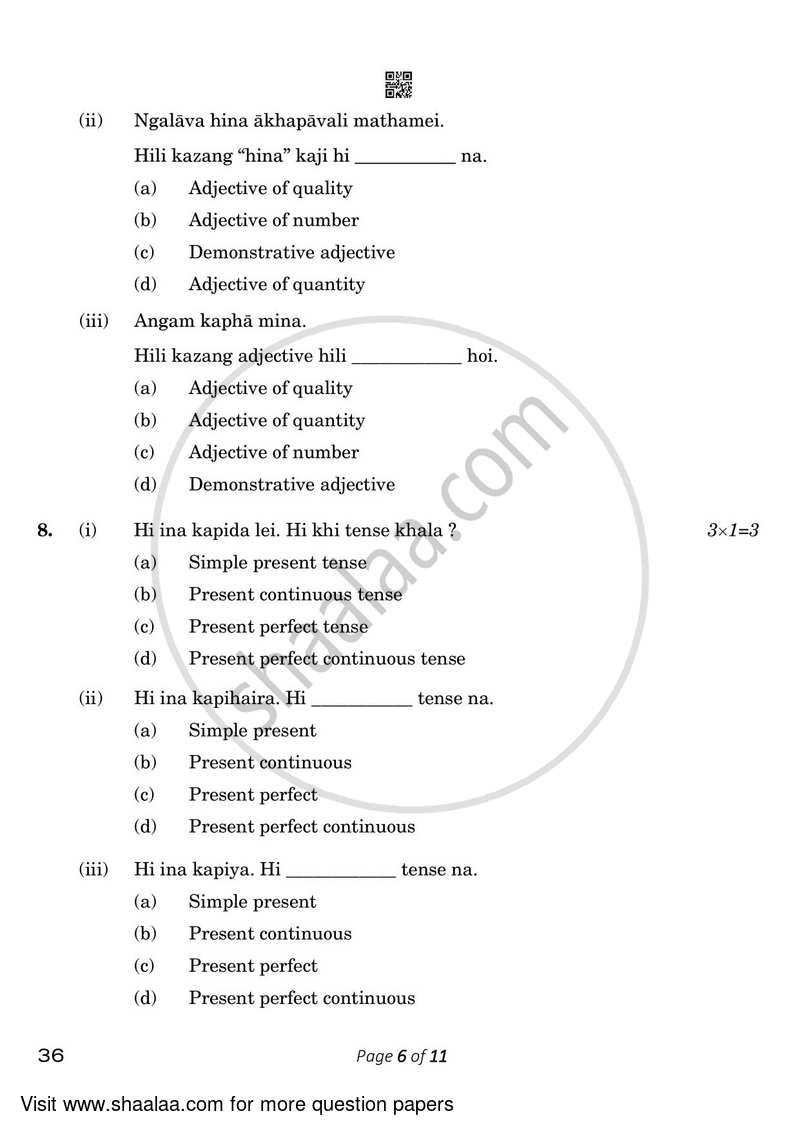 Tangkhul 2022-2023 Class 10 - CBSE (Central Board of Secondary Education) question paper with PDF download