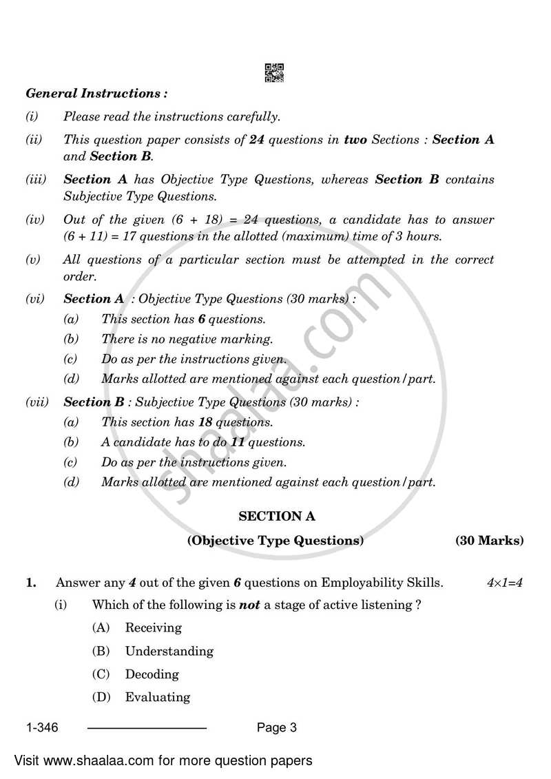 Taxation 2023-2024 Class 12 - CBSE (Central Board of Secondary Education) question paper with PDF download