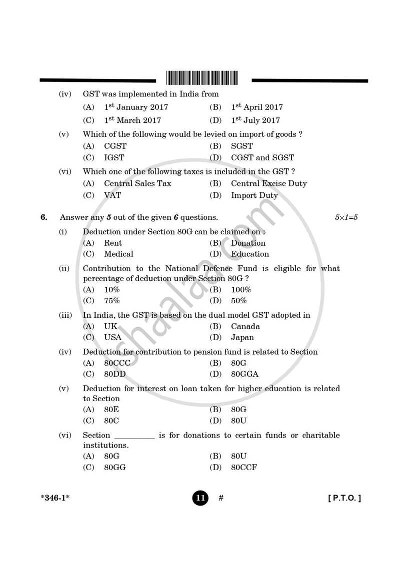 Taxation 2024-2025 Class 12 - CBSE (Central Board of Secondary Education) question paper with PDF download