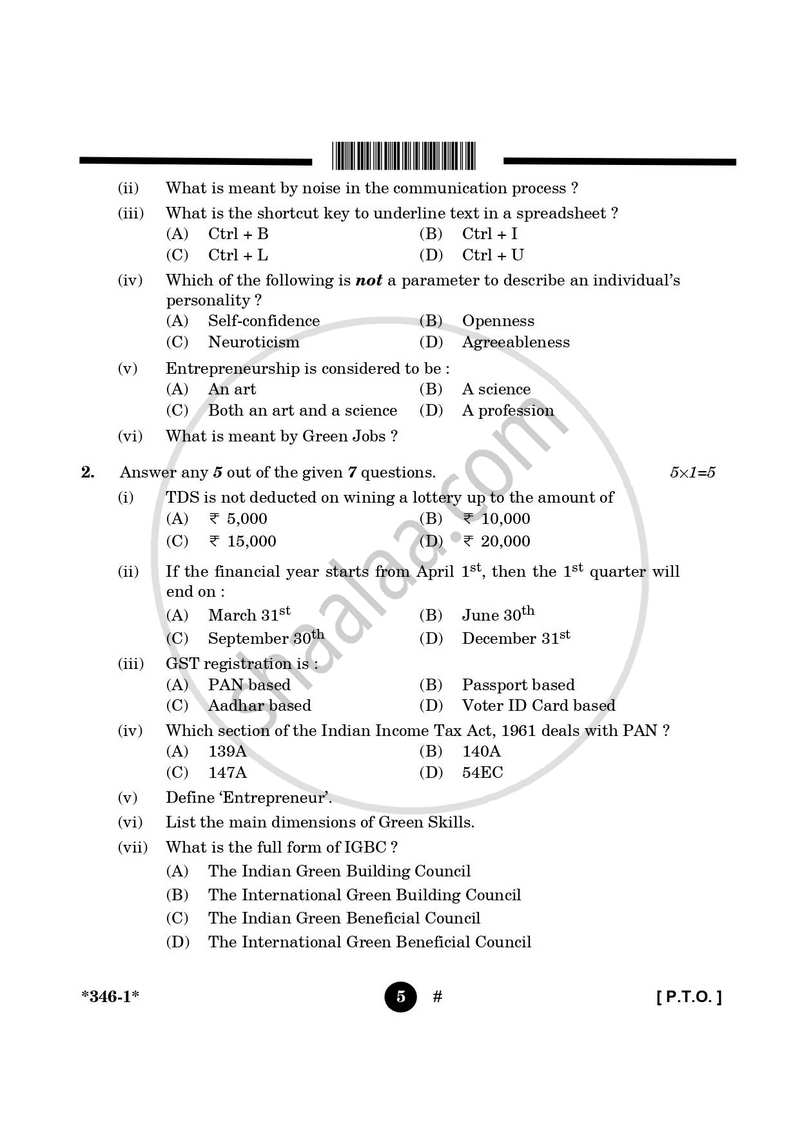 Taxation 2024-2025 Class 12 - CBSE (Central Board of Secondary Education) question paper with PDF download