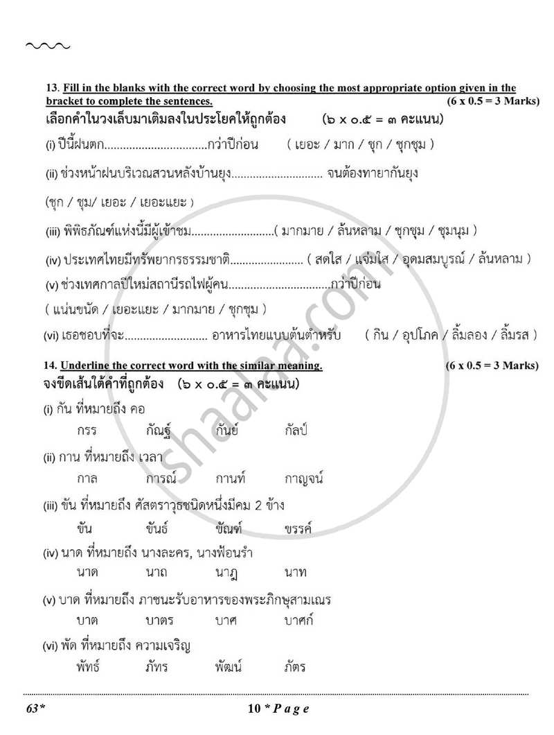 Thai 2025-2026 Class 10 - CBSE (Central Board of Secondary Education) question paper with PDF download