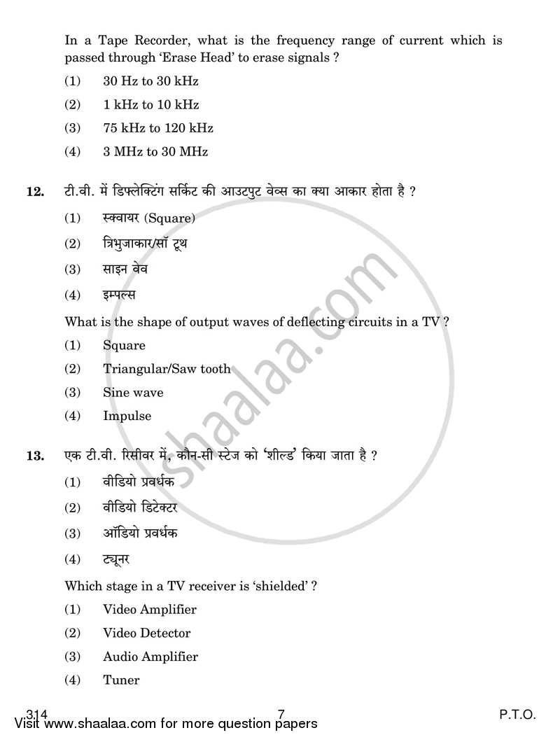 Trouble Shooting and Maintenance of Electronic Equipments 2016-2017 Class 12 - CBSE (Central Board of Secondary Education) question paper with PDF download