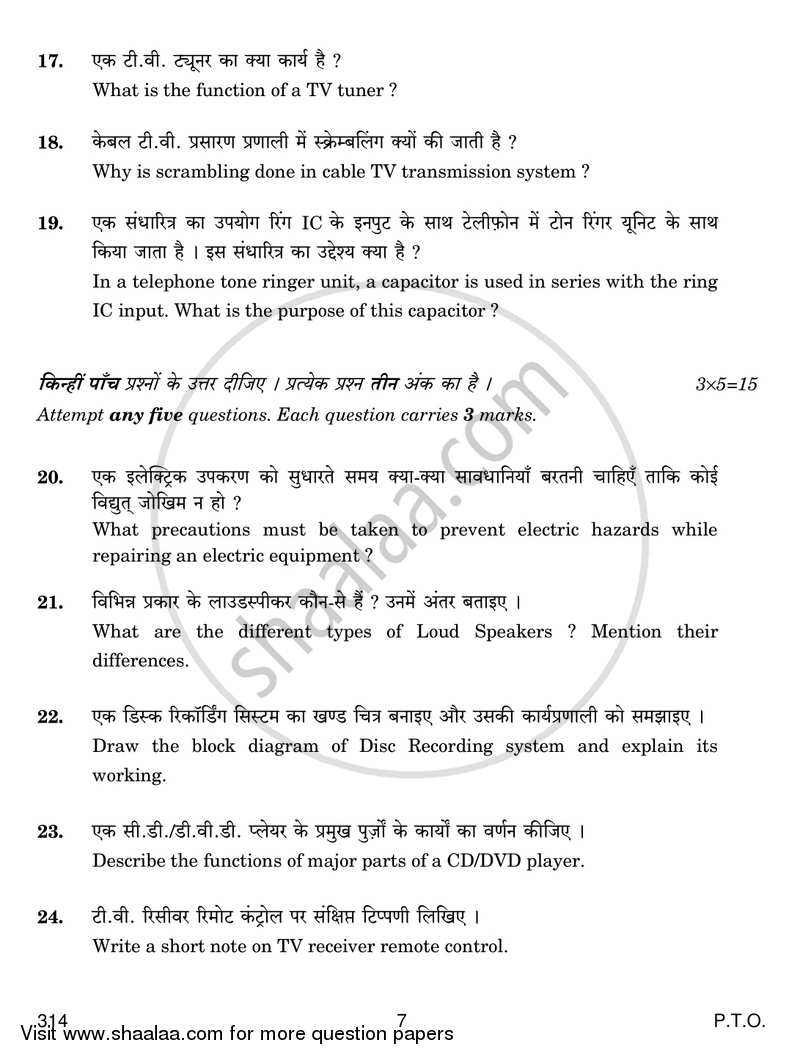 Trouble Shooting and Maintenance of Electronic Equipments 2018-2019 Class 12 - CBSE (Central Board of Secondary Education) question paper with PDF download