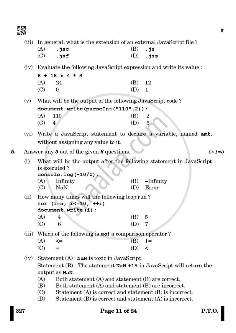 Web Applications 2024-2025 Class 12 - CBSE (Central Board of Secondary Education) question paper with PDF download
