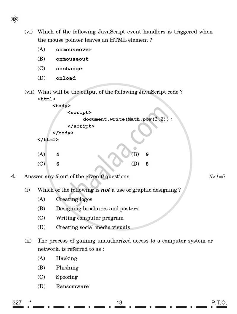 Web Applications 2025-2026 Class 12 - CBSE (Central Board of Secondary Education) question paper with PDF download
