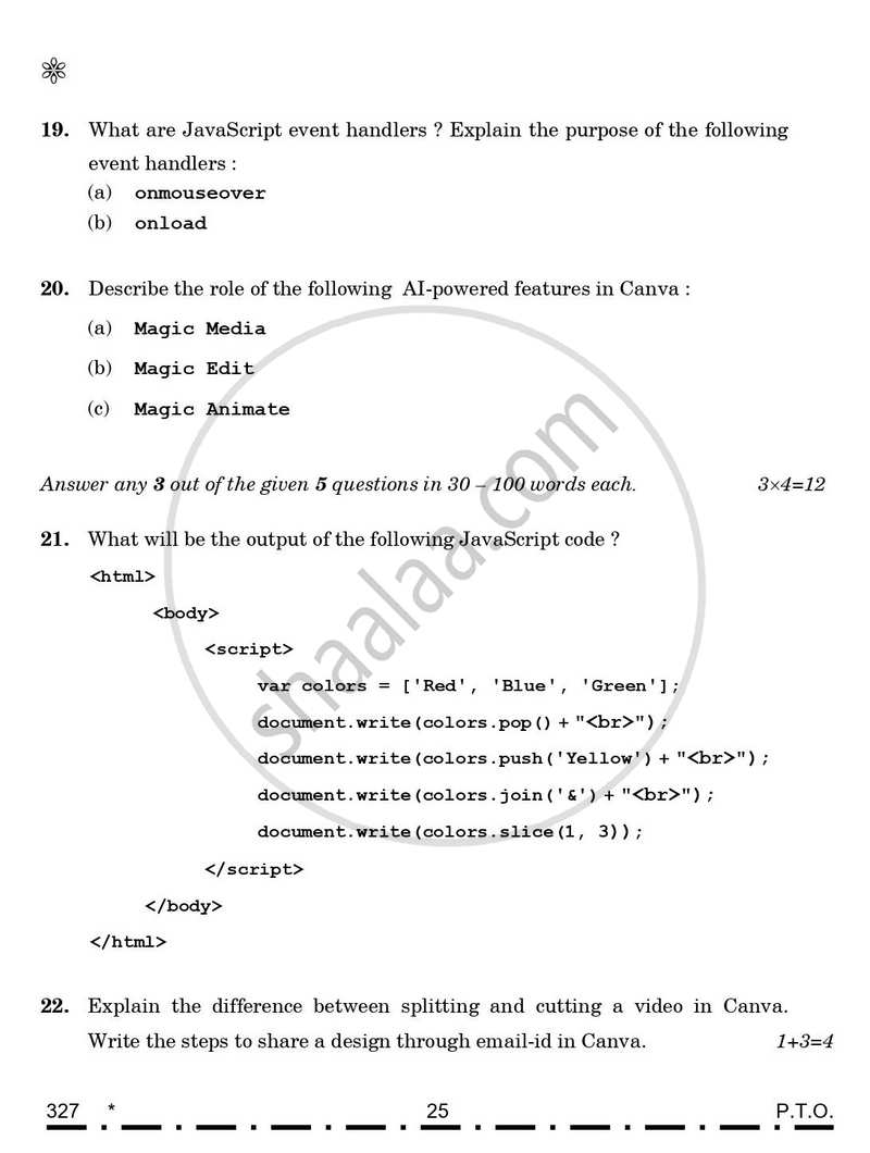Web Applications 2025-2026 Class 12 - CBSE (Central Board of Secondary Education) question paper with PDF download