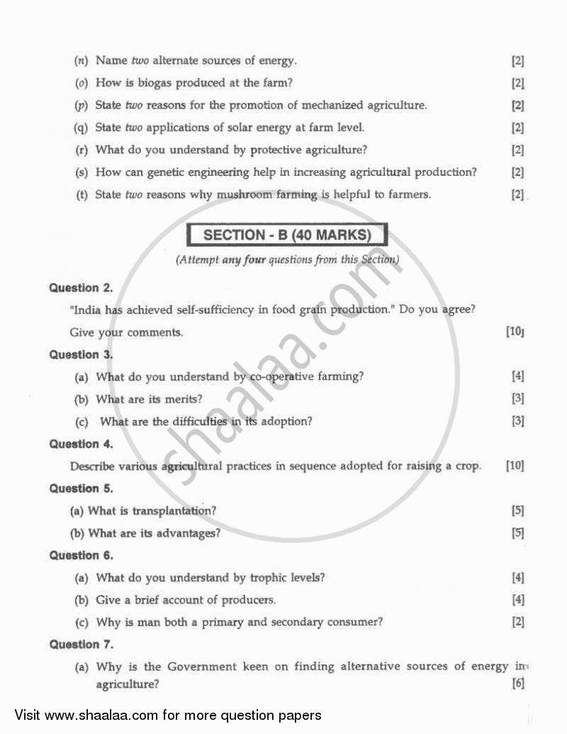 Agricultural Science 2010-2011 ICSE Class 10  - CISCE (Council for the Indian School Certificate Examinations) question paper with PDF download