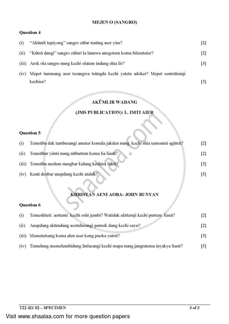 Ao-naga 2021-2022 ICSE Class 10  - CISCE (Council for the Indian School Certificate Examinations) question paper with PDF download