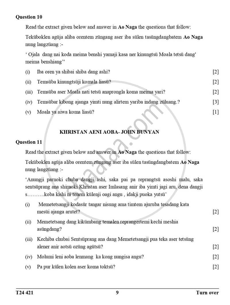 Ao-naga 2023-2024 ICSE Class 10 - CISCE (Council for the Indian School Certificate Examinations) question paper with PDF download