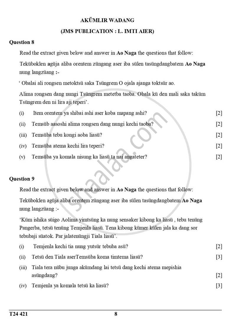 Ao-naga 2023-2024 ICSE Class 10 - CISCE (Council for the Indian School Certificate Examinations) question paper with PDF download