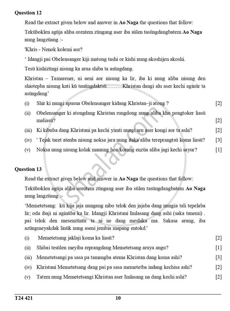 Ao-naga 2023-2024 ICSE Class 10 - CISCE (Council for the Indian School Certificate Examinations) question paper with PDF download