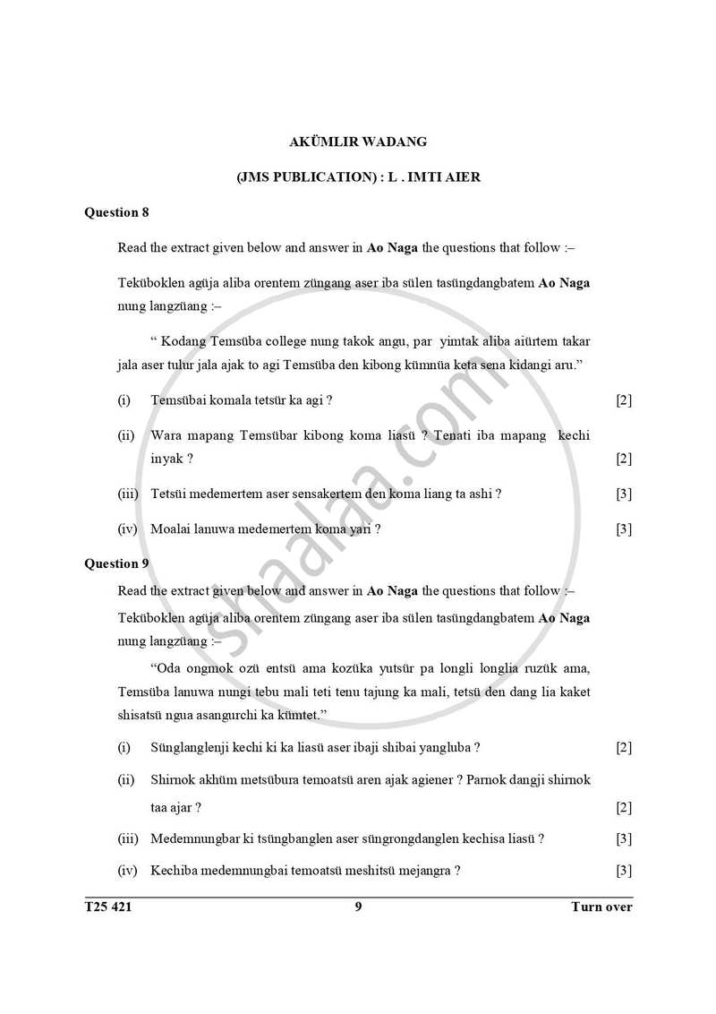 Ao-naga 2024-2025 ICSE Class 10  - CISCE (Council for the Indian School Certificate Examinations) question paper with PDF download