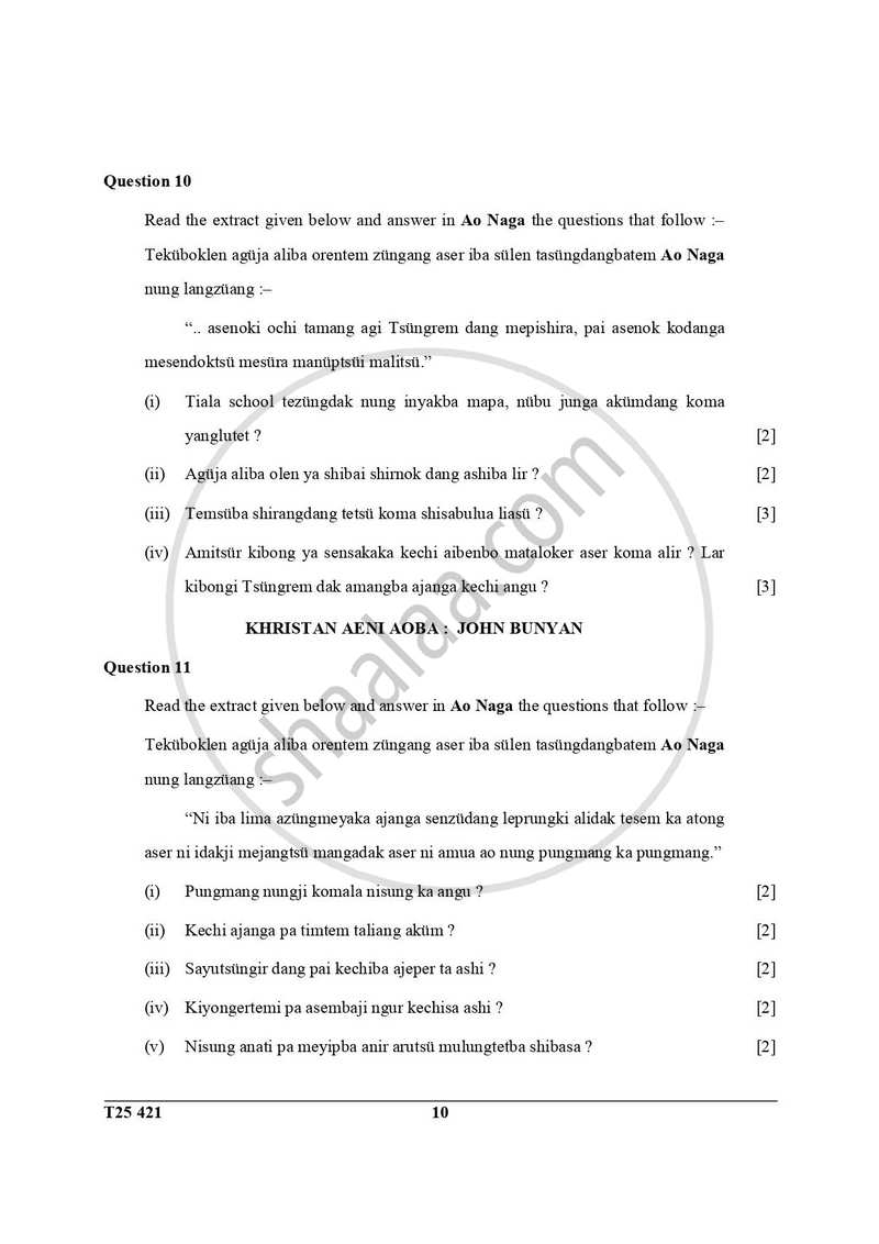 Ao-naga 2024-2025 ICSE Class 10  - CISCE (Council for the Indian School Certificate Examinations) question paper with PDF download