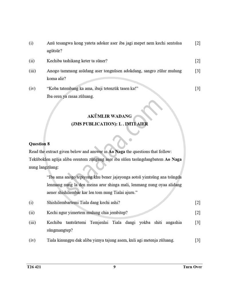 Ao-naga 2025-2026 ICSE Class 10 - CISCE (Council for the Indian School Certificate Examinations) question paper with PDF download