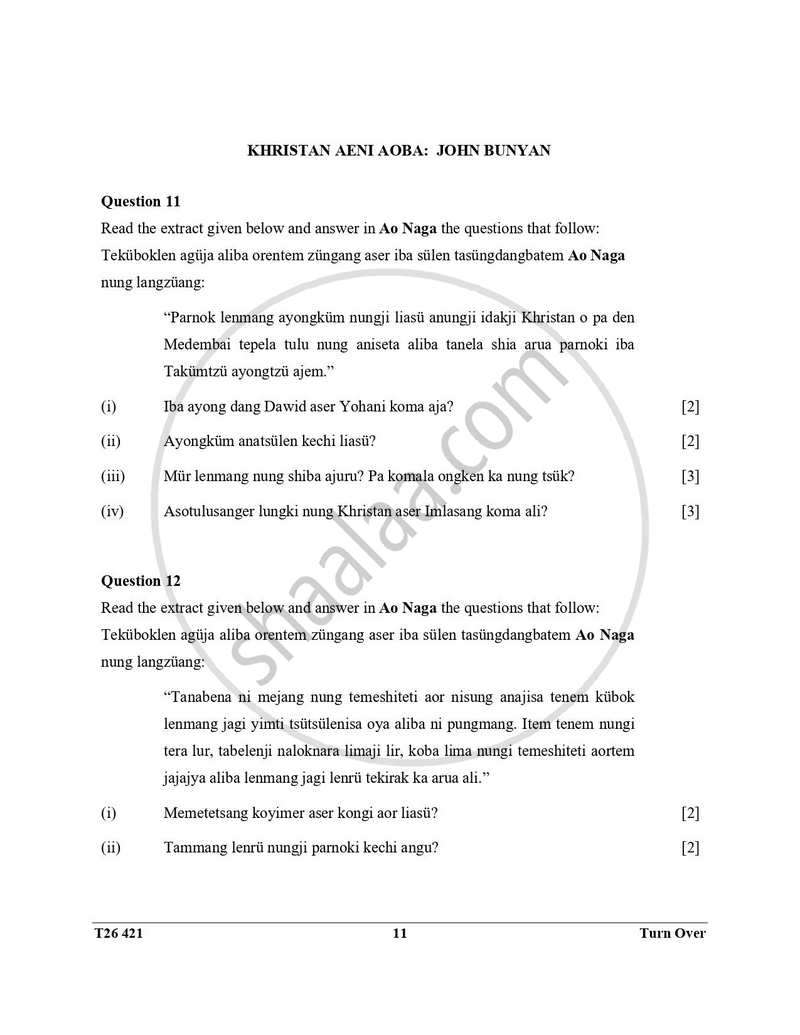 Ao-naga 2025-2026 ICSE Class 10 - CISCE (Council for the Indian School Certificate Examinations) question paper with PDF download